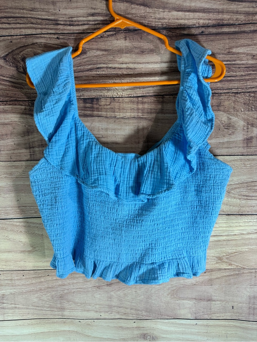 American Eagle Outfitters Light Blue Ruffle Crop Top